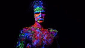 Halloween, Smiling Man in neon Colors, Painted Body, Modern Art - Powered by Shutterstock - Get 15% off with code: PIKWIZARD15