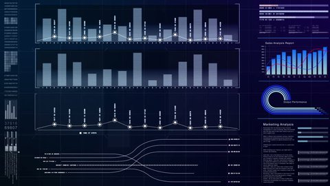 Business info graphic with animated graphs charts and numbers insight analysis to be shown on monitor display screen for business meeting mock up theme