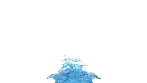 big light blue water splash fountain in super slow motion - isolated on white background, alpha channel included (FULL HD)