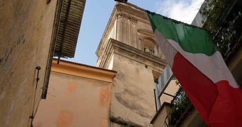 Italian Flag on narrow street, Sorrento, Costiera Amalfitana (Amalfi Coast), UNESCO World Heritage Site, Campania, Italy, Europe
