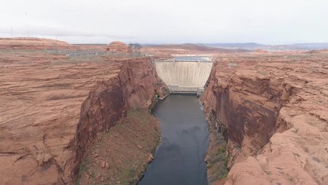 Arizona, United States - June, 2017: Aerial view of Glen Canyon Dam in the canyon