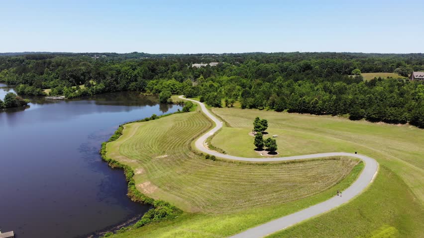Aerial View Of Little Mulberry Park, Atlanta Georgia Nature Lake 