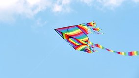 Slow motion footage of a kite flying in the air, on a cloudy day.