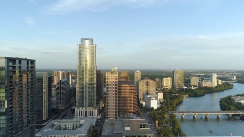 4K Aerial Austin Downtown, Reveal Sunset