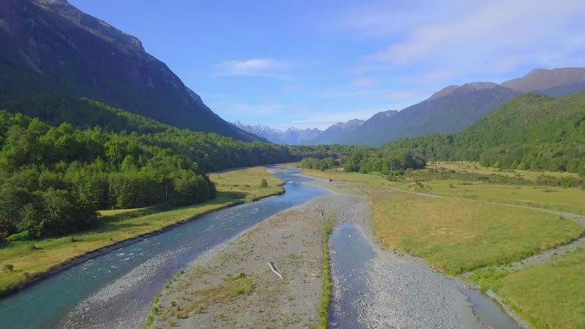 Aerial New Zealand Pure River South Island Fiordland National Park
