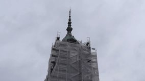 Castle tower during renovation.
Video footage of castle tower.