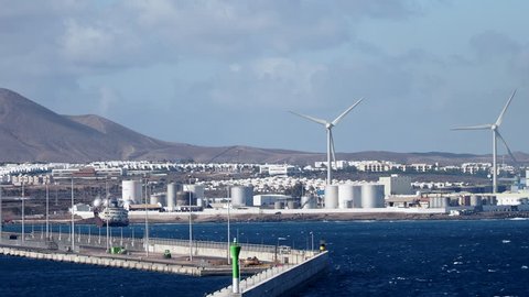 Arrecife, Lanzarote, Spain. July 15, 2018: Lanzarote Desalination Plant. View from the sea. 