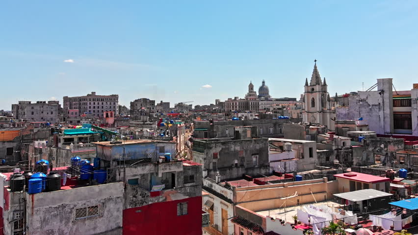 Cuba Havana v25 Very low birdseye of colorful rooftop neighborhood view 4/18