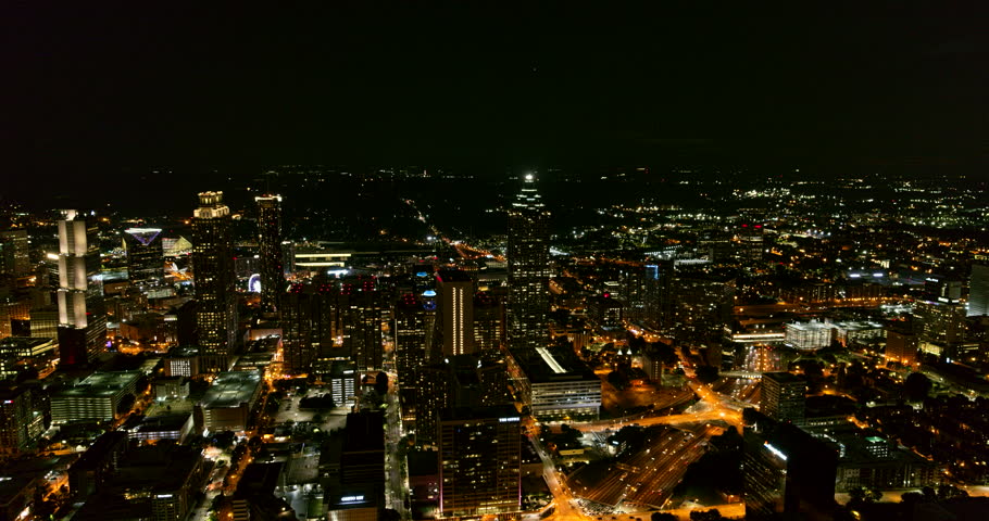 Atlanta Aerial v472 Panning downtown and midtown cityscape night view with freeway detail 7/18