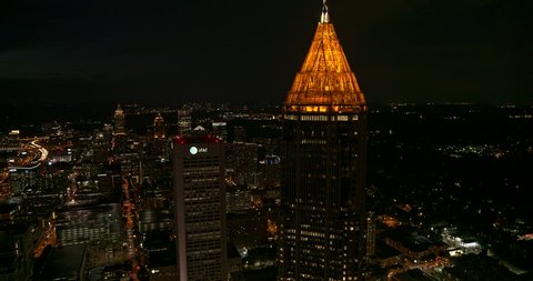 Atlanta Aerial v467 Panning midtown cityscape view at night with tower closeup 7/18