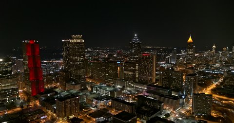 Atlanta Aerial v389 Panoramic low vantage night view of downtown 1/18