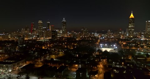 Atlanta Aerial v384 Flying over downtown, night view 1/18