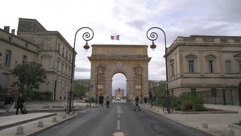 Montpellier, France - April, 2017: The triumphal arch in Montpellier.