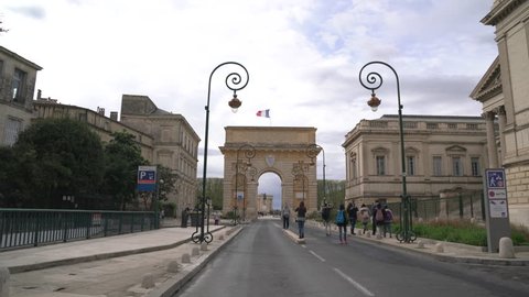Montpellier, France - April, 2017: Porte du Peyrou on Rue Foch in Montpellier.