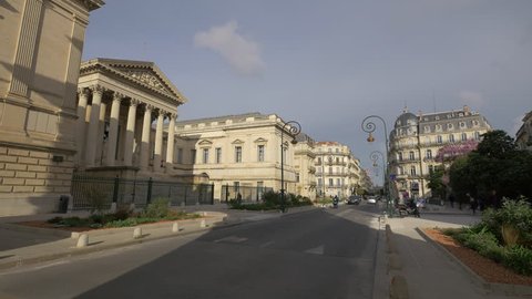 Montpellier, France - April, 2017: The Courthouse and other buildings located on Rue Foch, Montpellier.