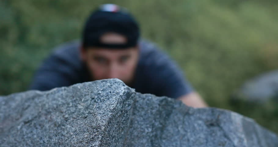 Mountain Climber Man Reaching The Top Doing His Best. Closeup on Hand. 4k