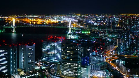 Tokyo night view Time lapse Various traffic flow desired by bird's eye view 4k 库存视频