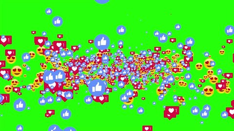 Izmir/Turkey - 03.08.2018: Facebook Smiley face, heart and like buttons are together.  Increasing social media accounts in green screen