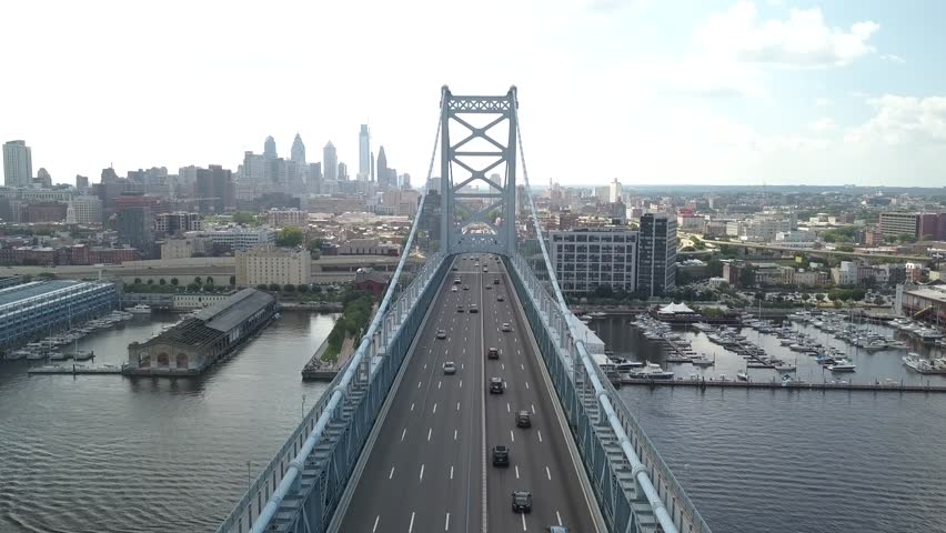 Benjamin Franklin Bridge Philadelphia Pennsylvania Camden New Jersey Royalty-Free Stock Footage #1014722057