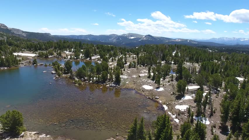 Aerial shot of a lake near Yellowstone.