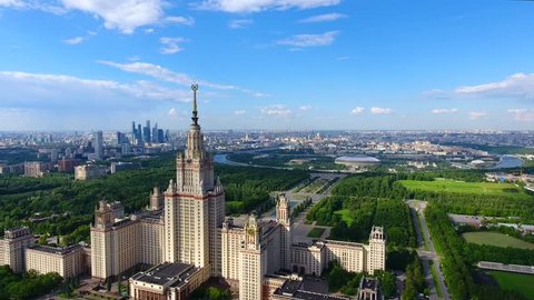 Moscow, aerial shoot of Moscow State University drone top view