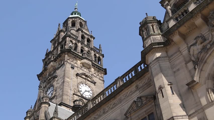 Town Hall Clock Tower in City Centre, Sheffield, South Yorkshire, England, UK, Europe