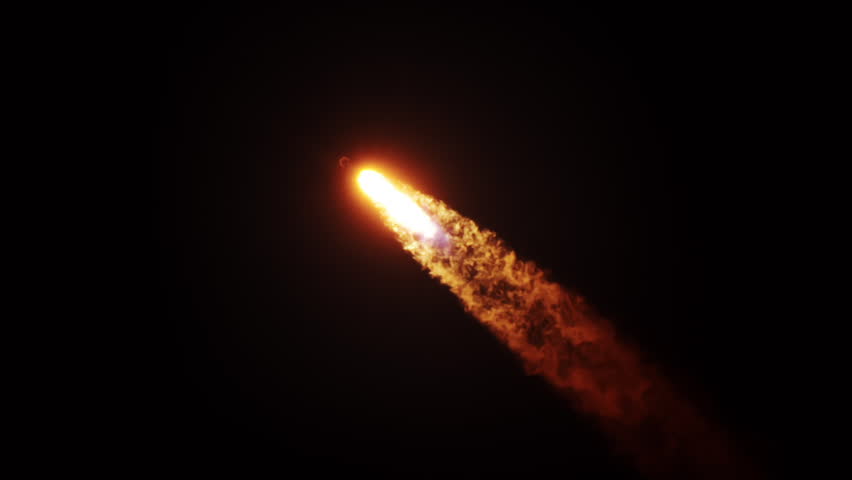 Beautiful shot of Falcon 9 rocket rising into nighttime sky with flames, exhaust, and smoke trail Royalty-Free Stock Footage #1014752009