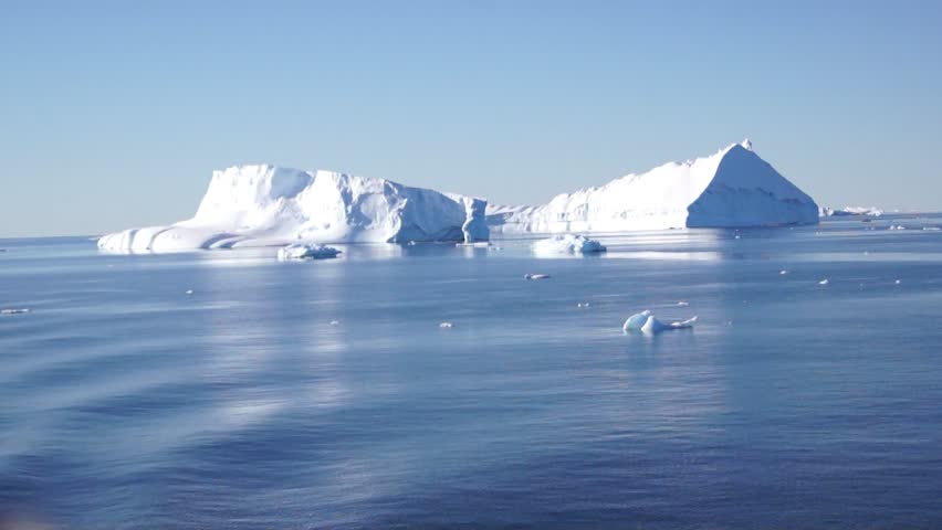 View on couple icebergs from ship deck