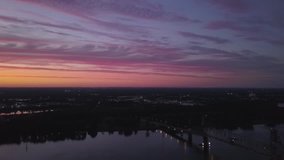 4k Aerial drone footage of gorgeous sunset on the river