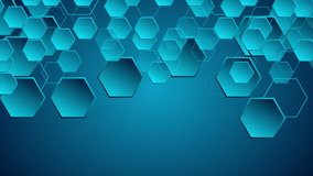 Dark blue hi-tech geometric abstract motion background with hexagons. Seamless looping. Video animation Ultra HD 4K 3840x2160