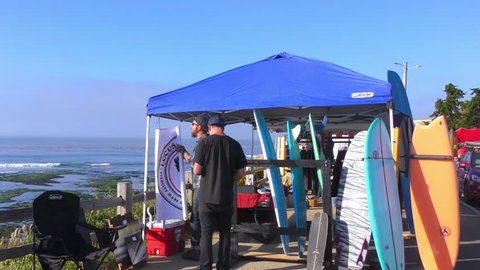 SANTA CRUZ, CA, USA - 30 APRIL 2017: Unidentified people at the SurfAid Cup 2017 at Pleasure Point in Santa Cruz, California, USA. SURFAID is a non-profit humanitarian organization.
