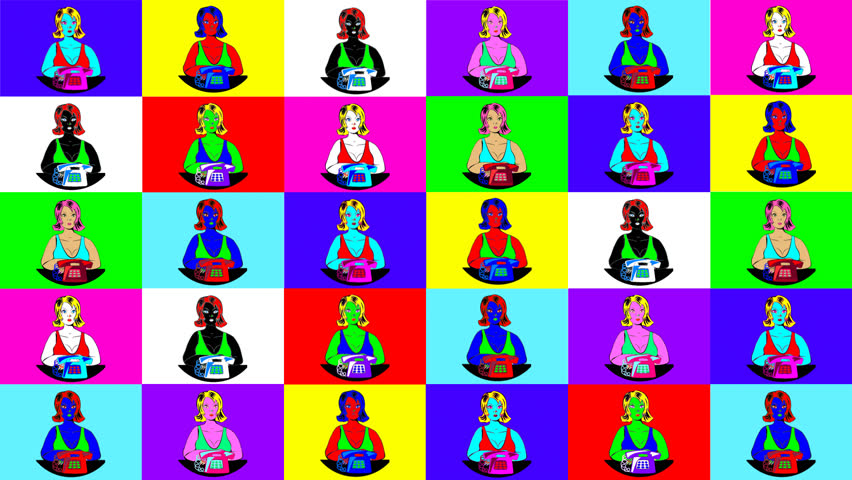 Pin-up, girl,grunge art, pop art,secretary, woman, many women, telephone, telephone operator, bright, colorful, crowd, many,telephone, telephones, communications, signalers, 