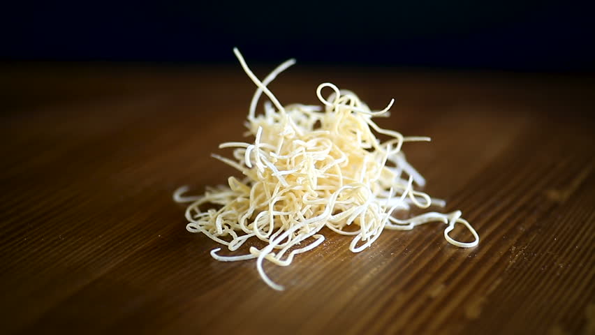 egg homemade dried finely chopped noodles on table