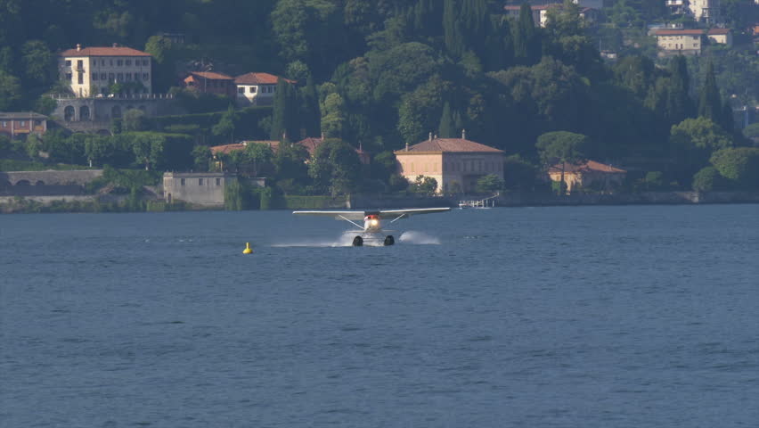 Floatplane taking off from Lake Como in Italy