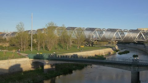 Madrid, Spain - April, 2017: Puente de Arganzuela in the park in Madrid