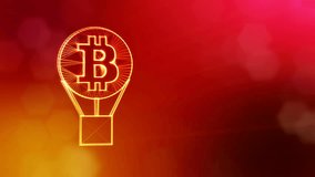 Sign of bitcoin in a hot air balloon. Financial background made of glow particles as vitrtual hologram. Shiny 3D loop animation with depth of field, bokeh and copy space. Red v5 - Powered by Shutterstock - Get 15% off with code: PIKWIZARD15