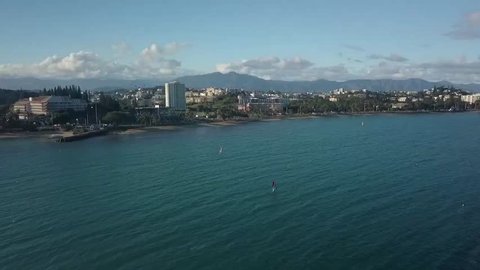 New Caledonia, Noumea, aerial coast footage.