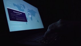 Male Hacker, Hacking Password. World Map Screen. The Dolly Track Towards Pc Screen - Powered by Shutterstock - Get 15% off with code: PIKWIZARD15