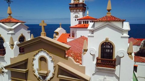 View from the height of the Basilica and townscape in Candelaria near the capital of the island - Santa Cruz de Tenerife on the Atlantic coast. Tenerife, Canary Islands, Spain
