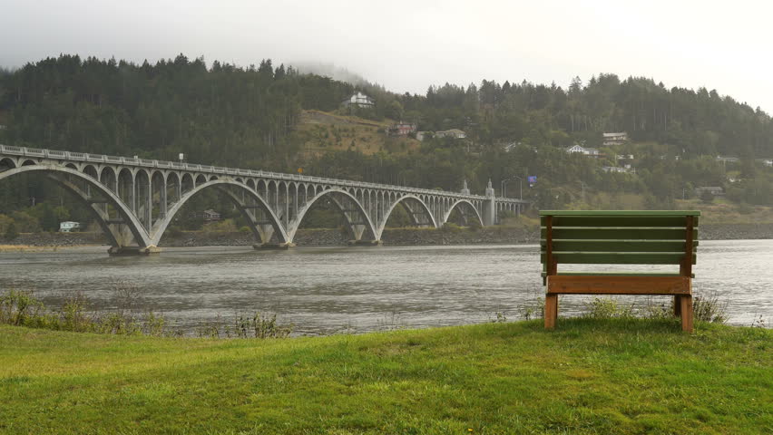 Scenic Sitting Area Bench on a Oregon Pacific Ocean River Mouth