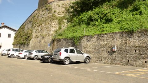 Serralunga d'Alba, Cuneo / Italy - June 28 2018: view on the castle of Serralunga d'Alba