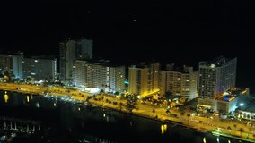 Night aerials Miami Beach Collins Avenue 45th Street