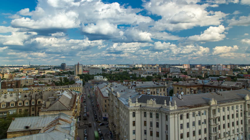 Kharkiv city from above timelapse. Aerial view of the city center and residential districts. Ukraine.