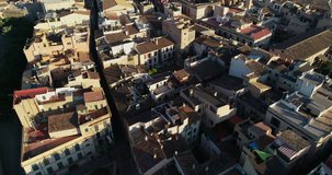Aerial Drone of Old Town In Palma Mallorca Spain, church and cathedral. Cityscape of Houses Buildings at Tourist Seaside Holiday Resort in the Summer