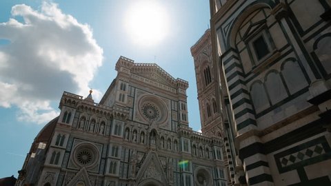 POV shot of the famous Florence Cathedral, also known as Cattedrale di Santa Maria del Fiore or Duomo di Firenze, Tuscany, Italy. Florence is considered the birthplace of the Renaissance