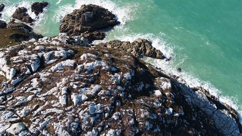 Aerial view of the beautiful coast and cliffs between North Stack Fog station and Holyhead on Anglesey, North wales - UK
