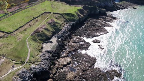 Aerial view of the beautiful coast and cliffs between North Stack Fog station and Holyhead on Anglesey, North wales - UK
