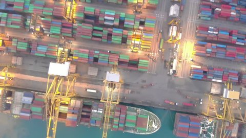 Business International trade and Container logistics export-import harbor to the International port / Shipping Containers - Bird's-eye view from drone.