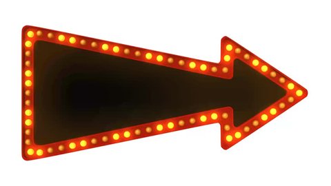 Red arrow marquee light board sign retro on white background. 3d rendering