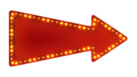 Red arrow marquee light board sign retro on white background. 3d rendering